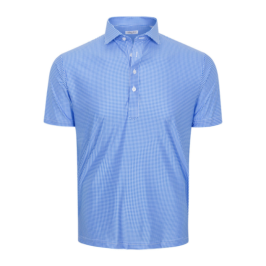 Featherweight Flex Polo Sky Blue & Navy Micro Gingham