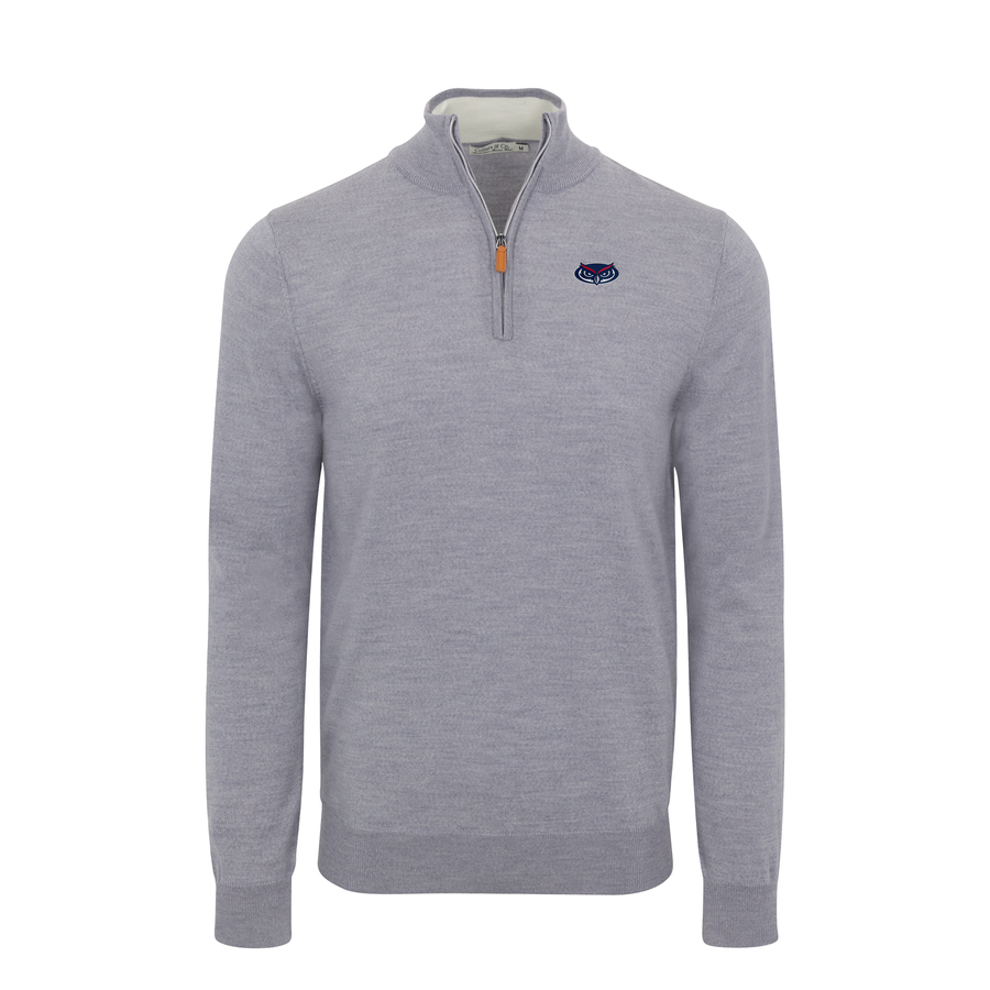 Florida Atlantic Grey Melange Cashmere Touch Australian Merino Quarter Zip Sweater