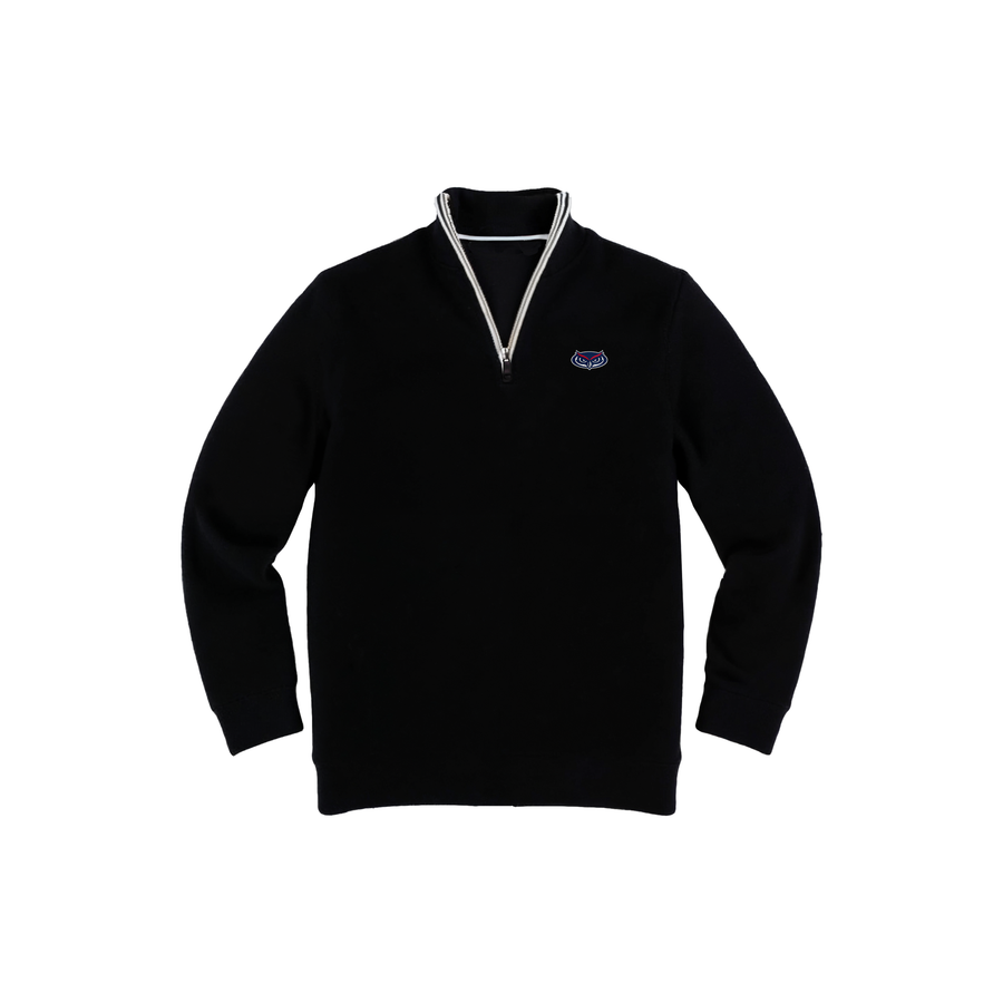 Florida Atlantic Black with White Trim Luxury Touch Cotton and Cashmere Quarter Zip Sweater