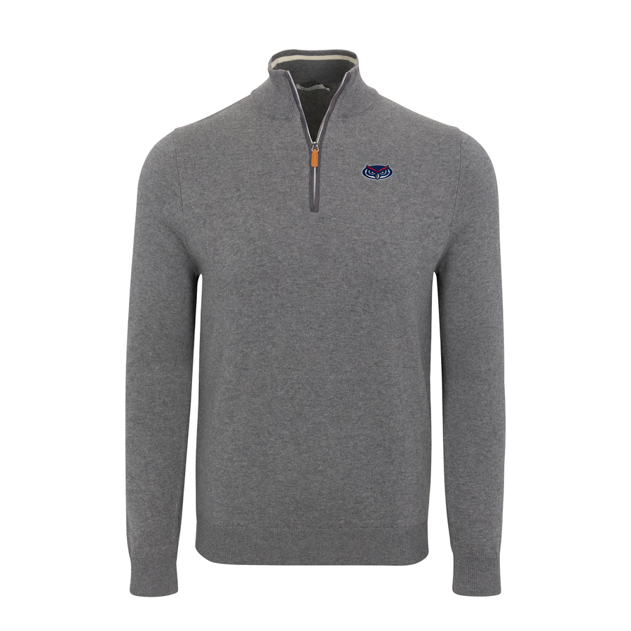 Florida Atlantic Grey with Grey Trim Luxury Touch Cotton and Cashmere Quarter Zip Sweater