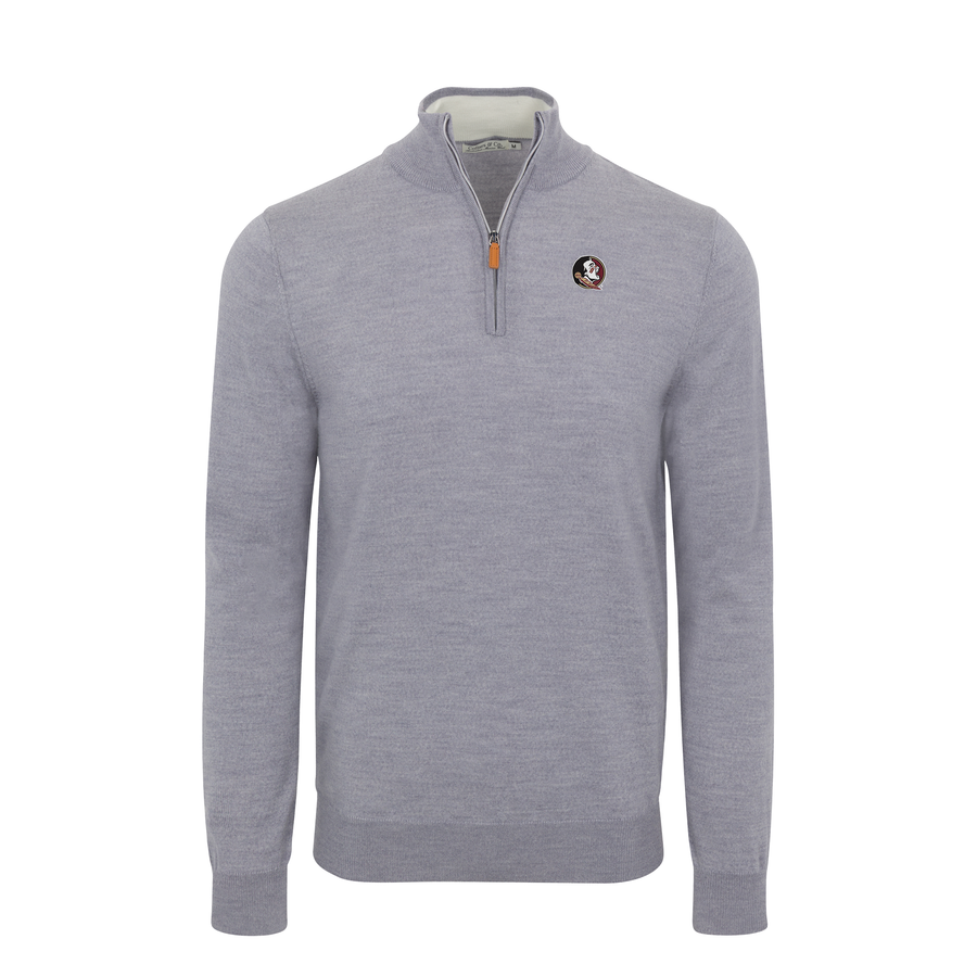 Florida State Grey Melange Cashmere Touch Australian Merino Quarter Zip Sweater