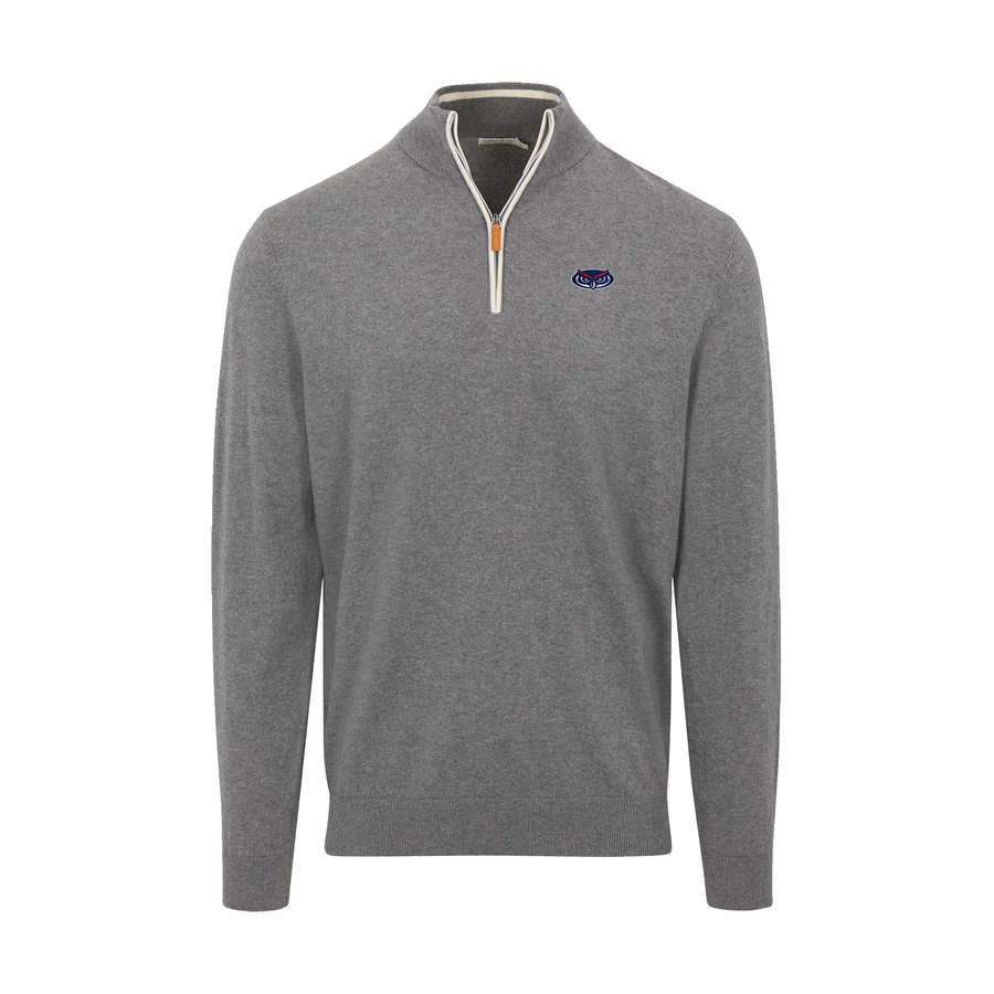 Florida Atlantic Grey with White Trim Luxury Touch Cotton and Cashmere Quarter Zip Sweater