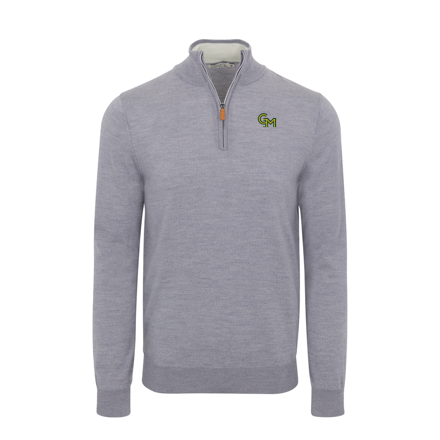 George Mason Grey Melange Cashmere Touch Australian Merino Quarter Zip Sweater