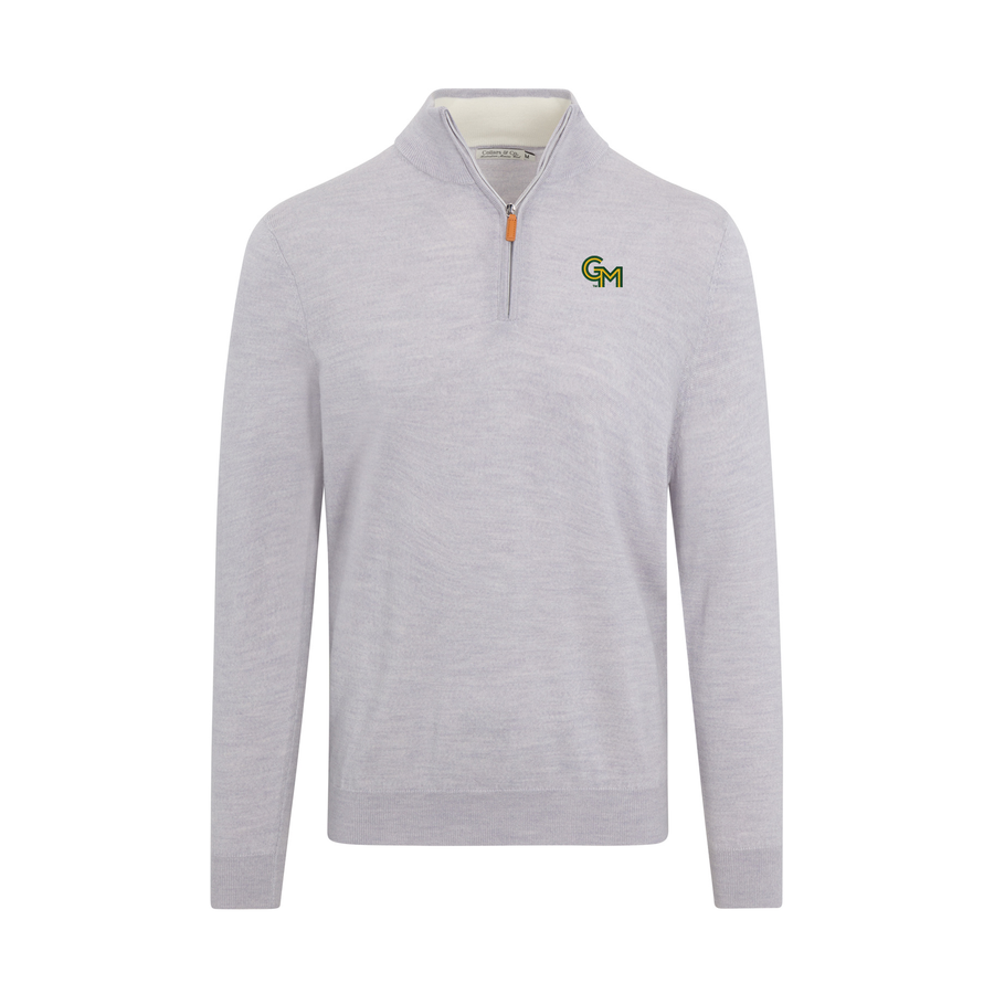 George Mason Light Grey Melange Cashmere Touch Australian Merino Quarter Zip Sweater
