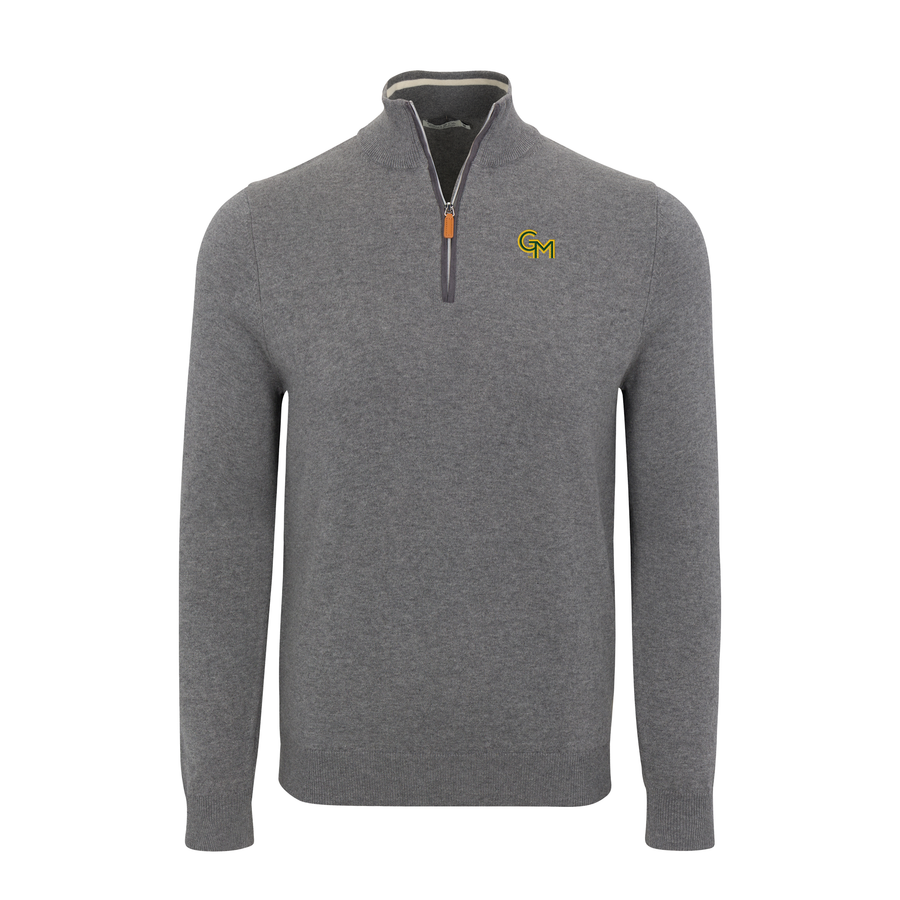 George Mason Grey with Grey Trim Luxury Touch Cotton and Cashmere Quarter Zip Sweater