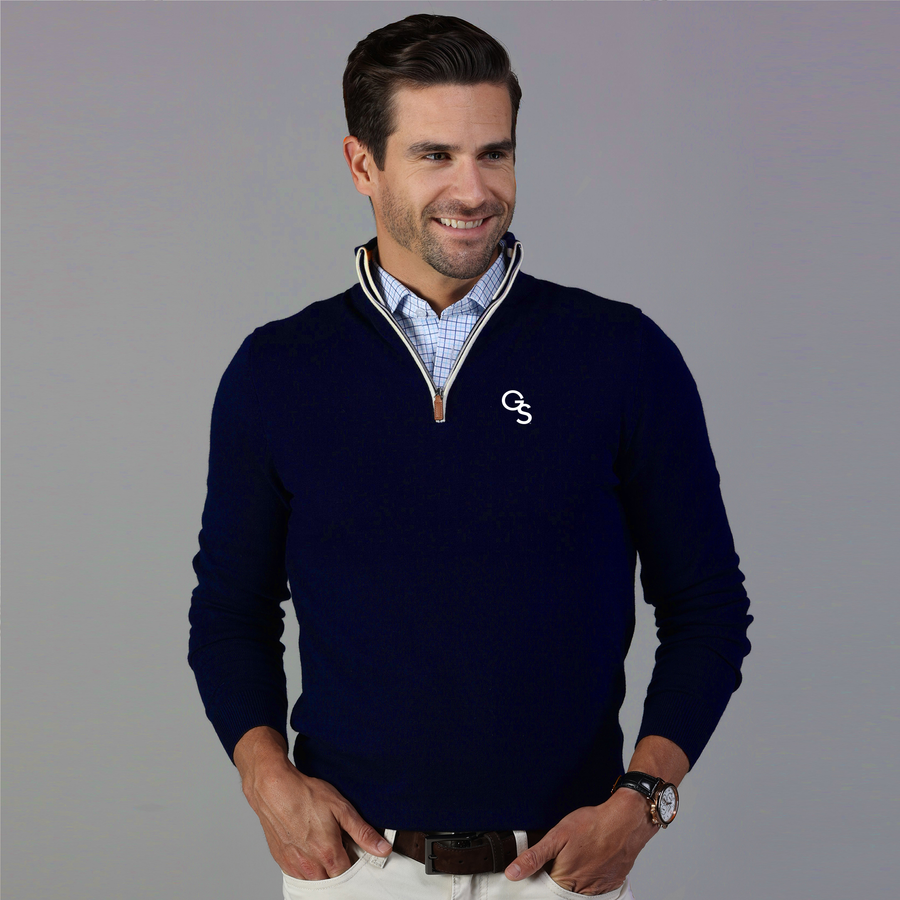 Georgia Southern Navy with White Trim Luxury Touch Cotton and Cashmere Quarter Zip Sweater