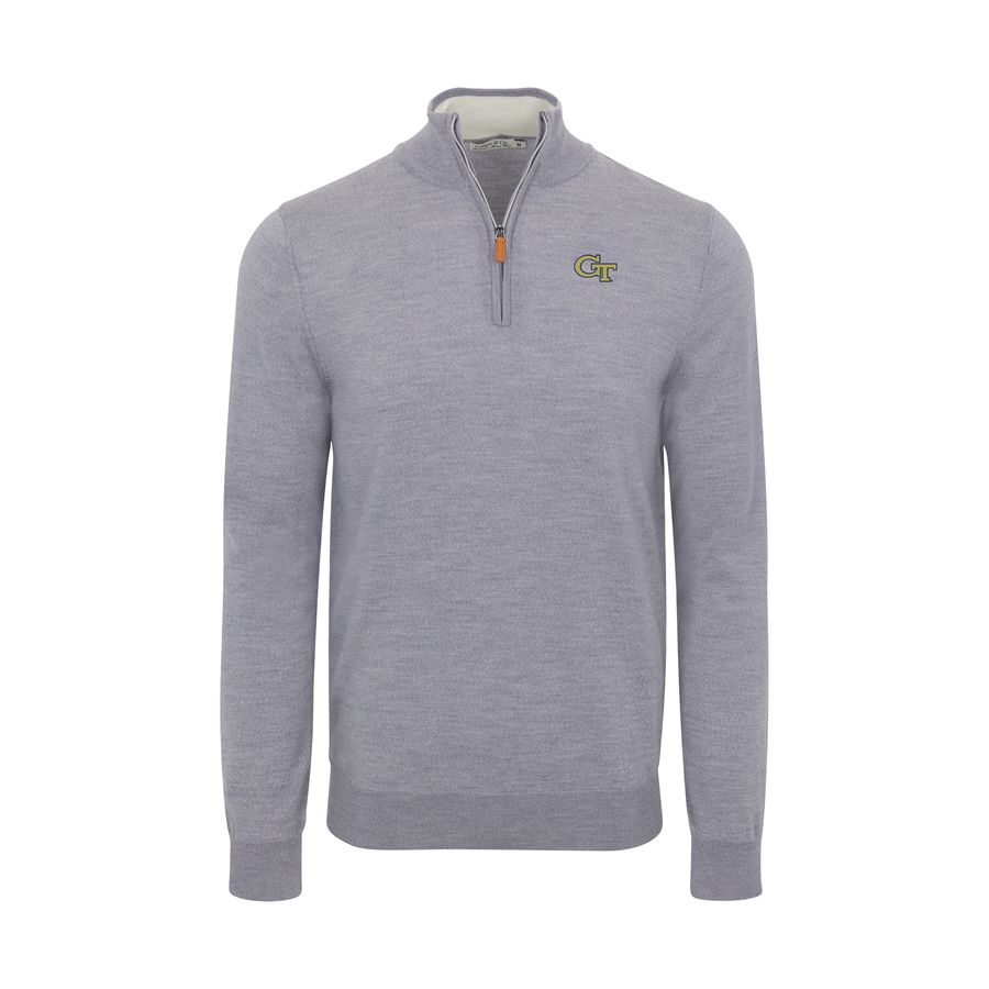 Georgia Tech Grey Melange Cashmere Touch Australian Merino Quarter Zip Sweater