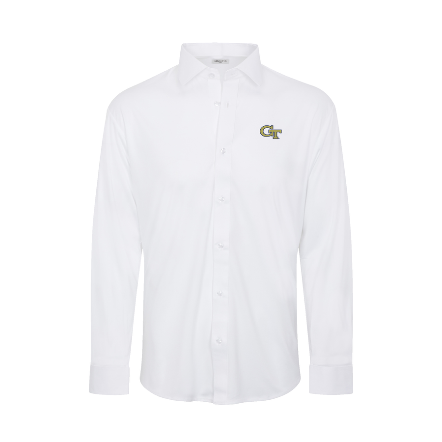 Georgia Tech Quattro Flex Dress Shirt with Semi-Spread Collar White