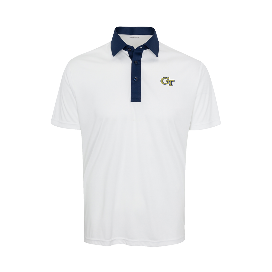 Georgia Tech Semi-Spread Collar Polo Austin White with Navy Accent