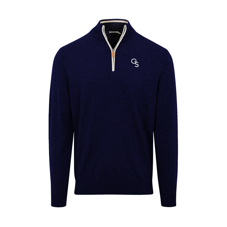Georgia Southern Navy with White Trim Luxury Touch Cotton and Cashmere Quarter Zip Sweater