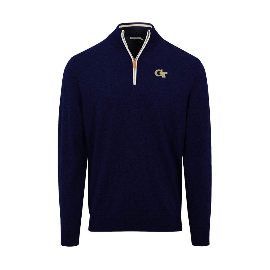 Georgia Tech Navy with White Trim Luxury Touch Cotton and Cashmere Quarter Zip Sweater
