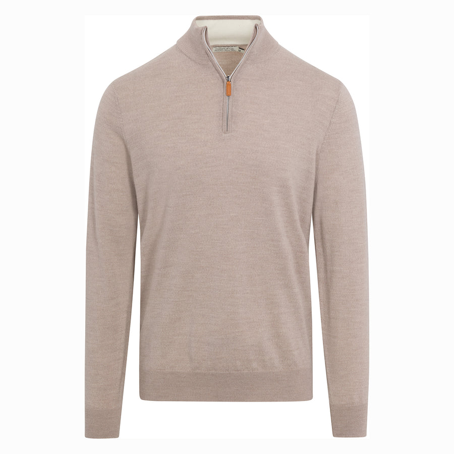 Oatmeal Cashmere Touch Australian Merino Quarter Zip Sweater