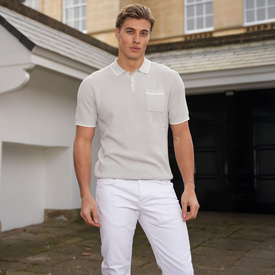 Riviera Knit Polo Grey with Ivory