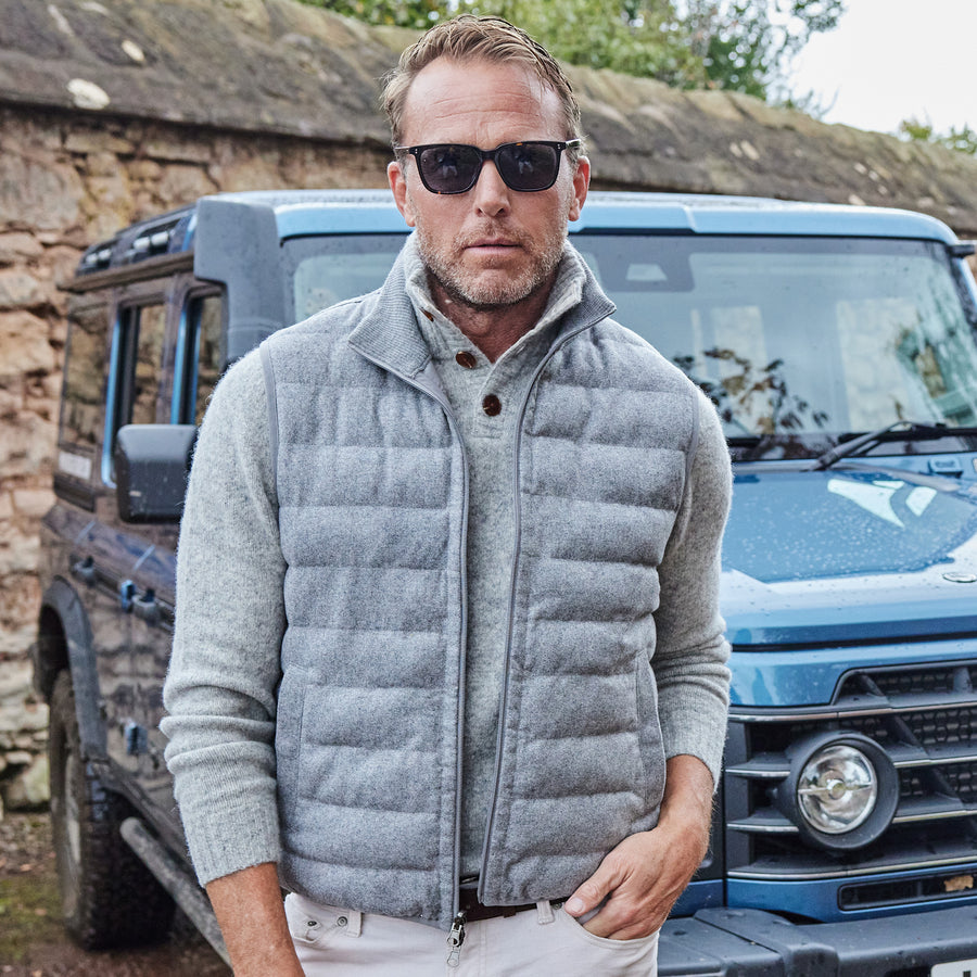 Regent Reversible Quilted Wool Vest Grey