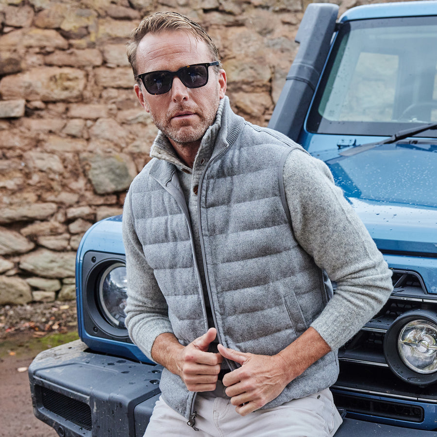 Regent Reversible Quilted Wool Vest Grey