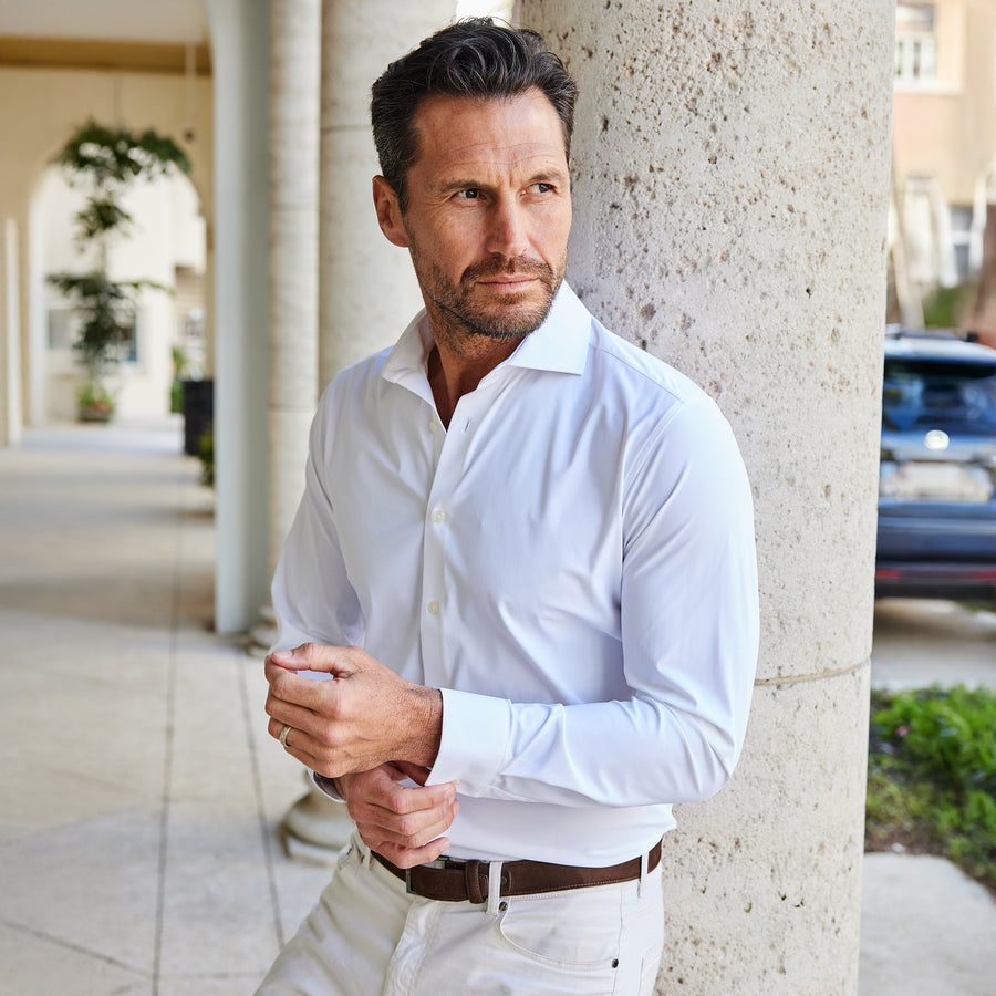 spread collar dress shirt white Apex Performance Dress Shirt Italian Spread Collar White