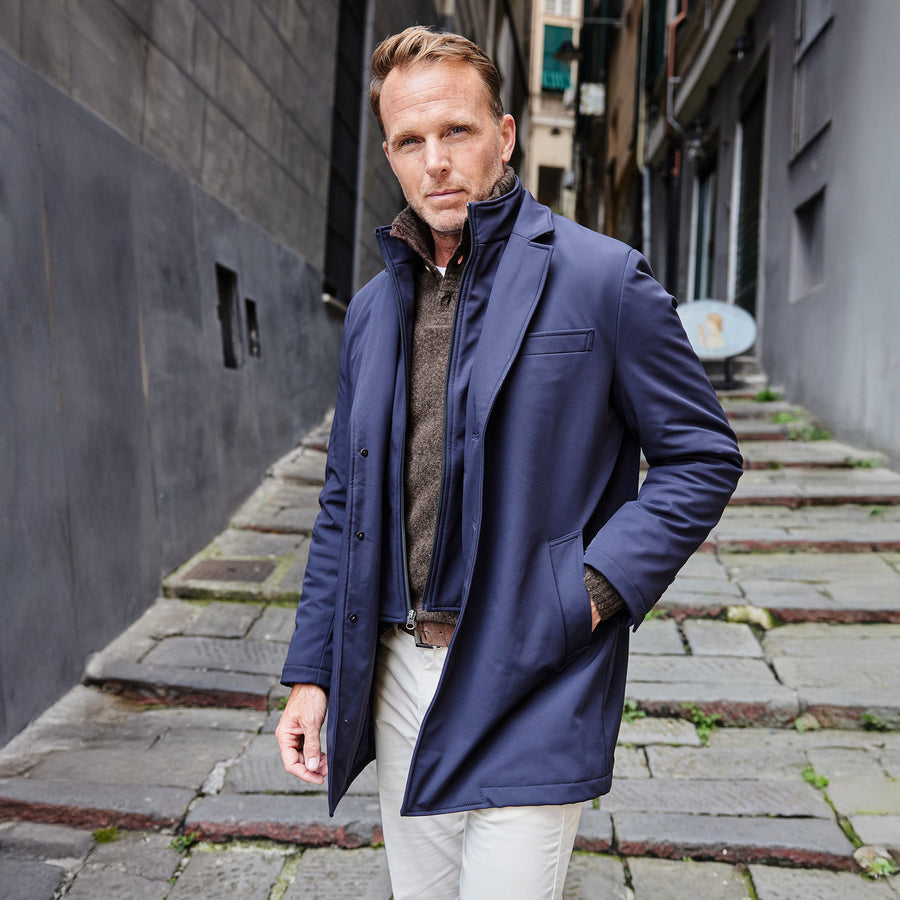 dress blues overcoat Midnight Blue Overcoat over Tweed Suit