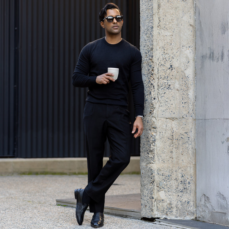 Black Luxury Touch Cotton and Cashmere Crew Neck Sweater