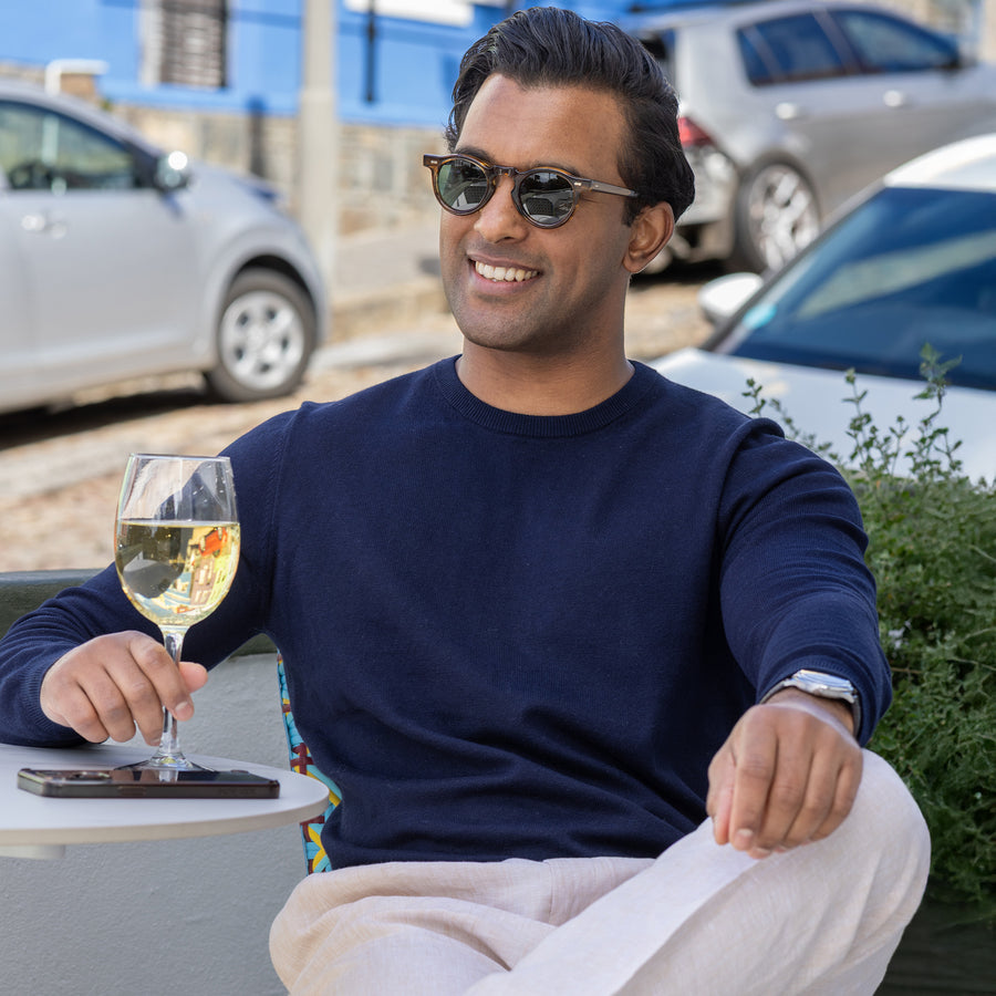 Navy Luxury Touch Cotton and Cashmere Crew Neck Sweater