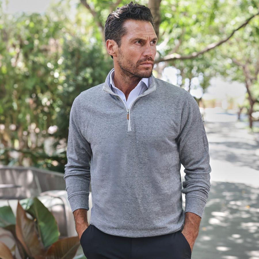 Cloud Textured Quarter Zip Pullover Granite