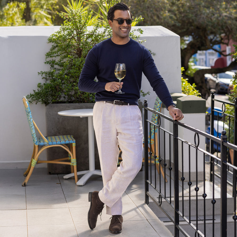Navy Luxury Touch Cotton and Cashmere Crew Neck Sweater
