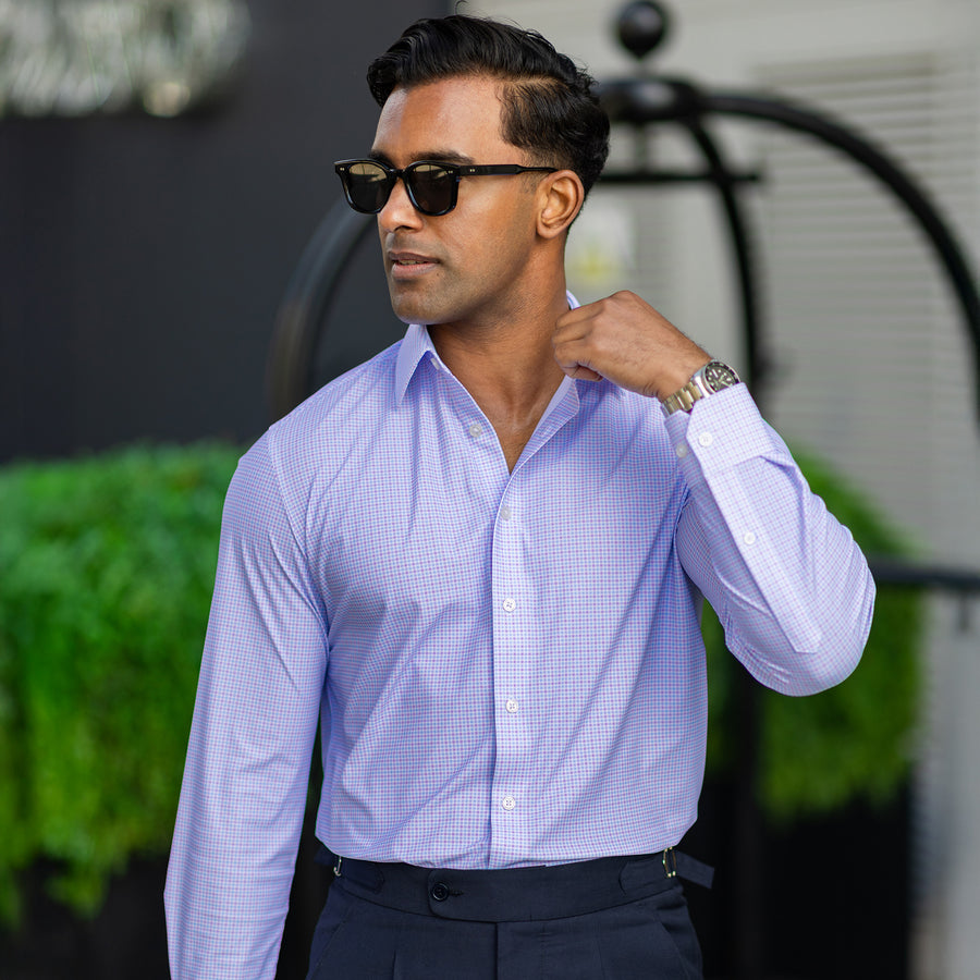 Apex Performance Dress Shirt Lavender and Blue Multi Gingham Apex Performance Dress Shirt Lavender and Blue Multi Gingham