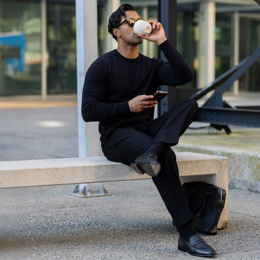 Black Luxury Touch Cotton and Cashmere Crew Neck Sweater