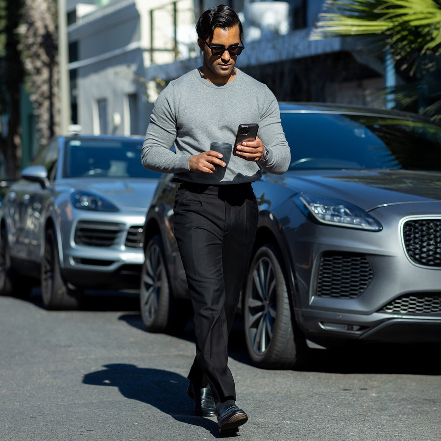 Grey Luxury Touch Cotton and Cashmere Crew Neck Sweater