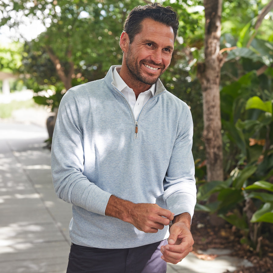 Cloud Textured Quarter Zip Pullover Light Blue