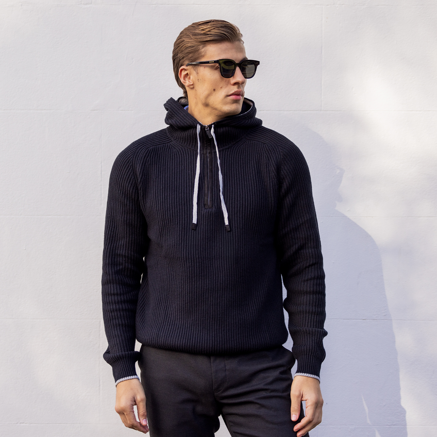 Holland Quarter Zip Hoodie Jet Black