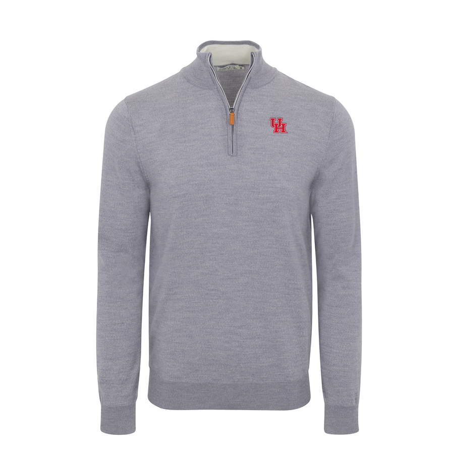 Houston Grey Melange Cashmere Touch Australian Merino Quarter Zip Sweater