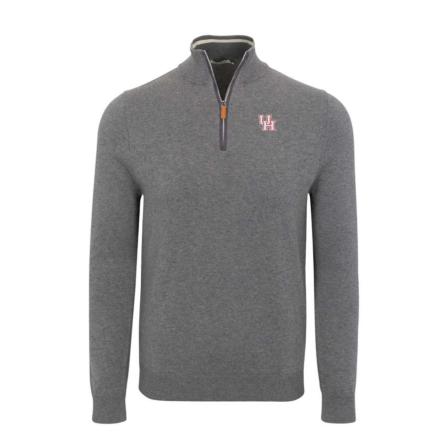 Houston Grey with Grey Trim Luxury Touch Cotton and Cashmere Quarter Zip Sweater