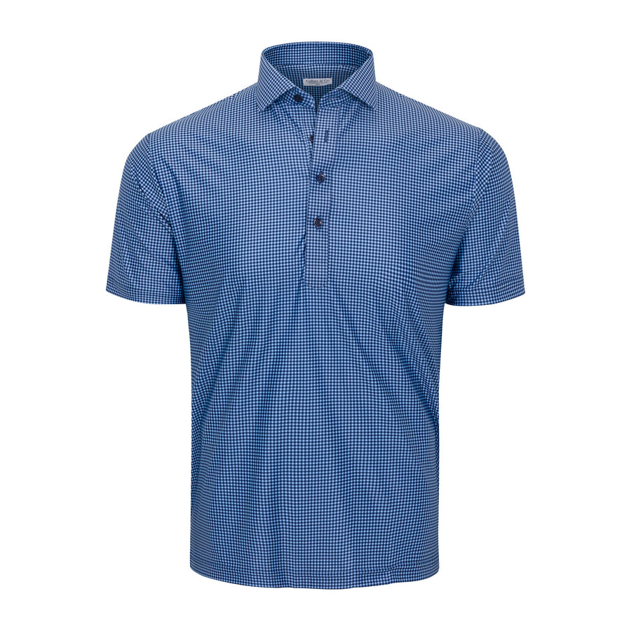 Featherweight Flex Polo Sky Blue & Navy Micro Gingham