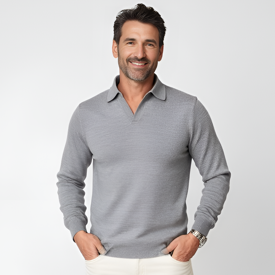 Bellagio Buttonless Long Sleeve Merino Polo Grey