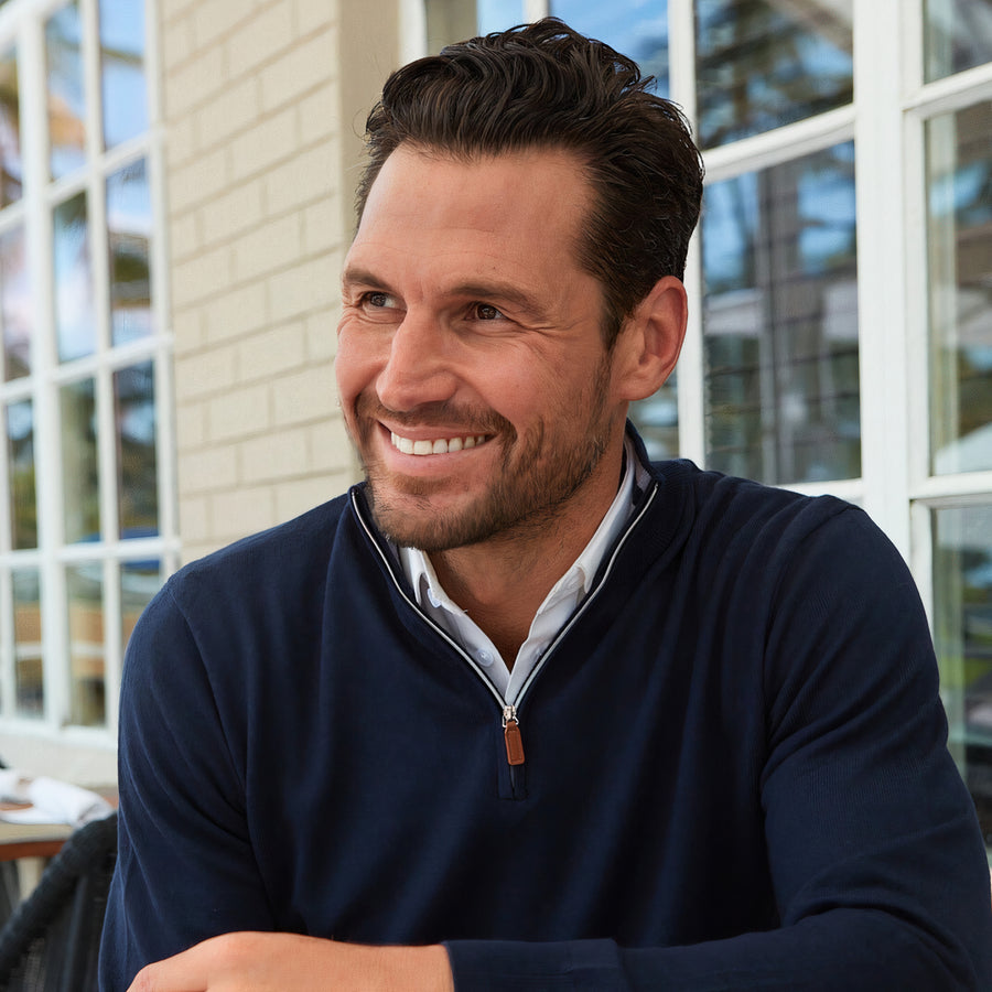 Navy Cashmere Touch Australian Merino Quarter Zip Sweater