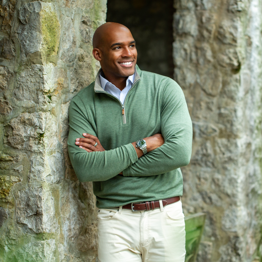 Evergreen Heather Cloud Cotton Quarter Zip Pullover