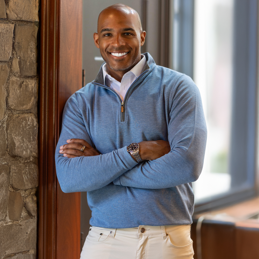 Dress shirt with quarter zip sweater on sale