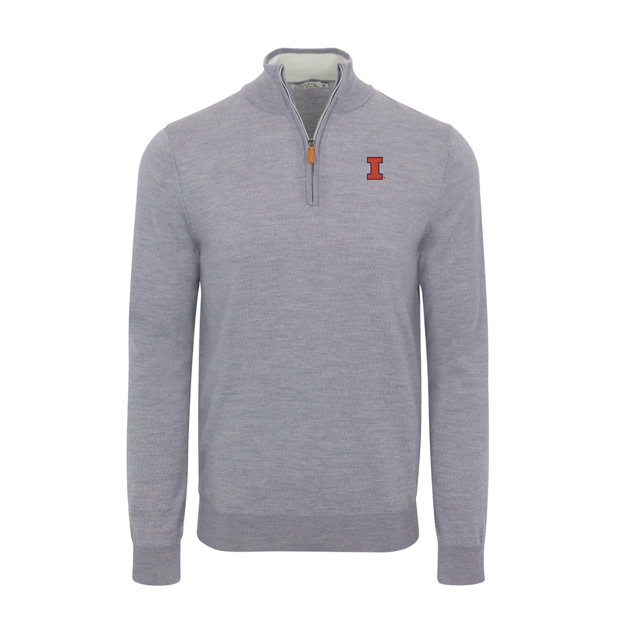Illinois Grey Melange Cashmere Touch Australian Merino Quarter Zip Sweater