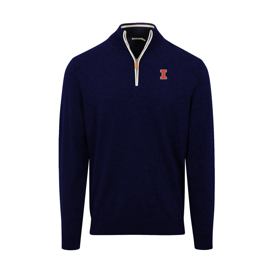 Illinois Navy with White Trim Luxury Touch Cotton and Cashmere Quarter Zip Sweater