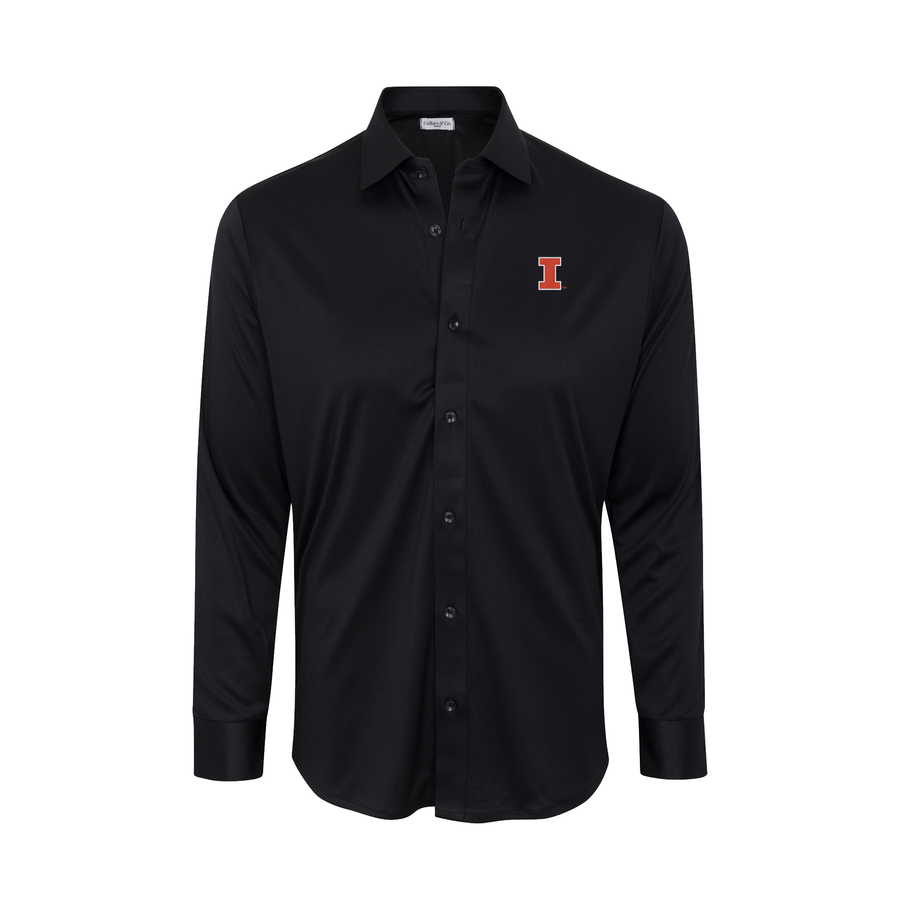 Illinois Quattro Flex Dress Shirt with Semi-Spread Collar Black