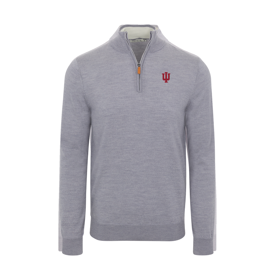 Indiana Grey Melange Cashmere Touch Australian Merino Quarter Zip Sweater