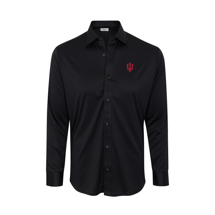 Indiana Quattro Flex Dress Shirt with Semi-Spread Collar Black