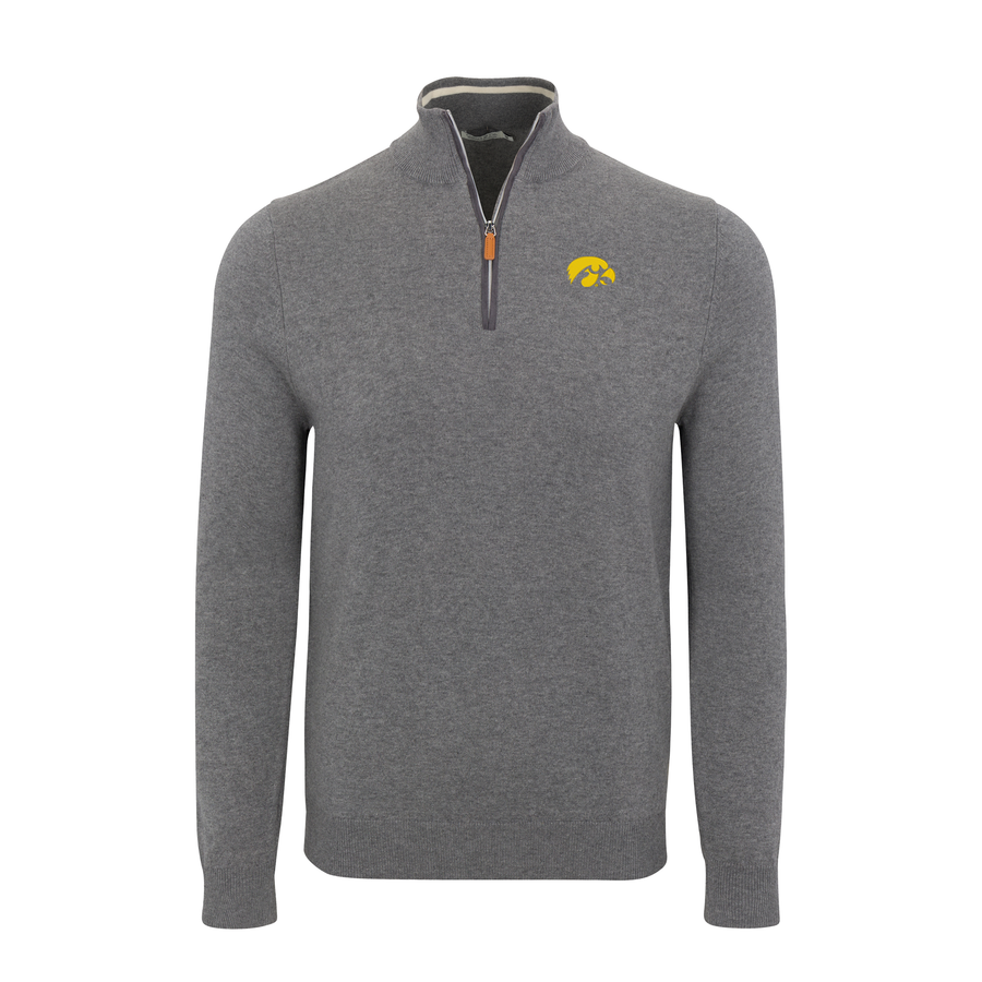 Iowa Grey with Grey Trim Luxury Touch Cotton and Cashmere Quarter Zip Sweater