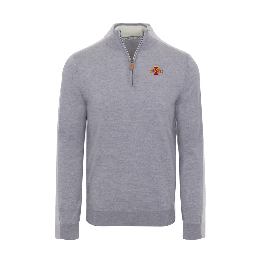 Iowa State Grey Melange Cashmere Touch Australian Merino Quarter Zip Sweater