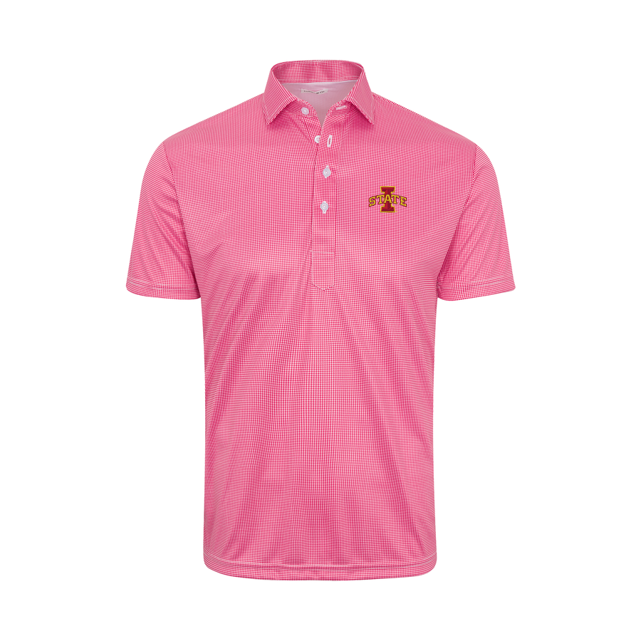 Iowa State Semi-Spread Collar Polo Red Houndstooth