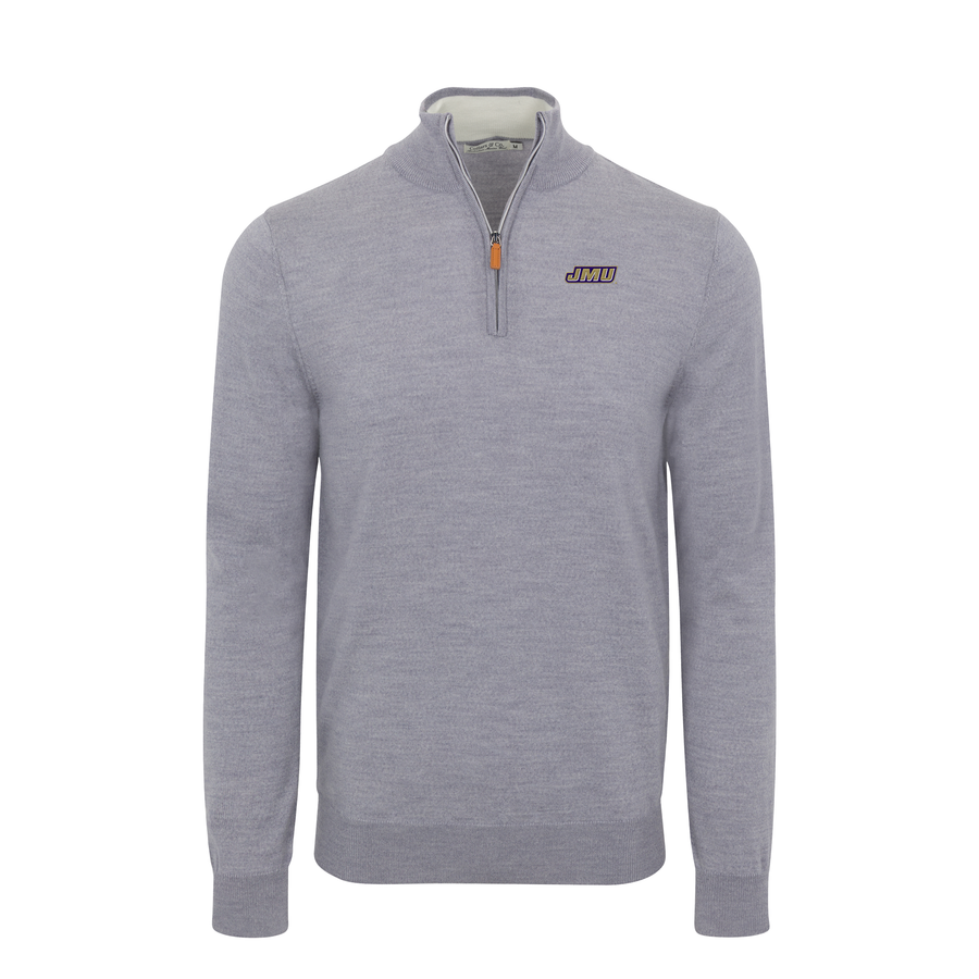 James Madison Grey Melange Cashmere Touch Australian Merino Quarter Zip Sweater