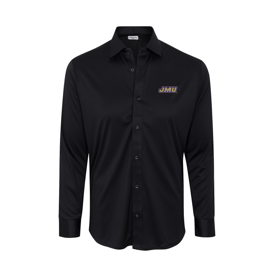 James Madison Quattro Flex Dress Shirt with Semi-Spread Collar Black