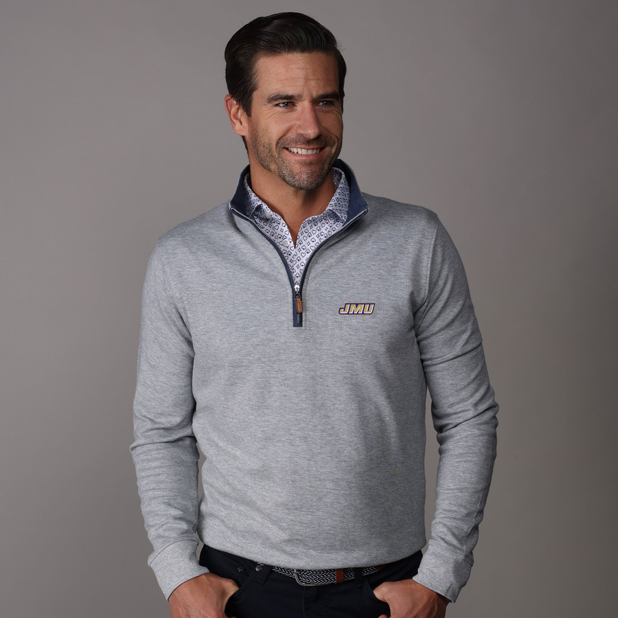 James Madison Light Grey Heather Cloud Cotton Quarter Zip Pullover