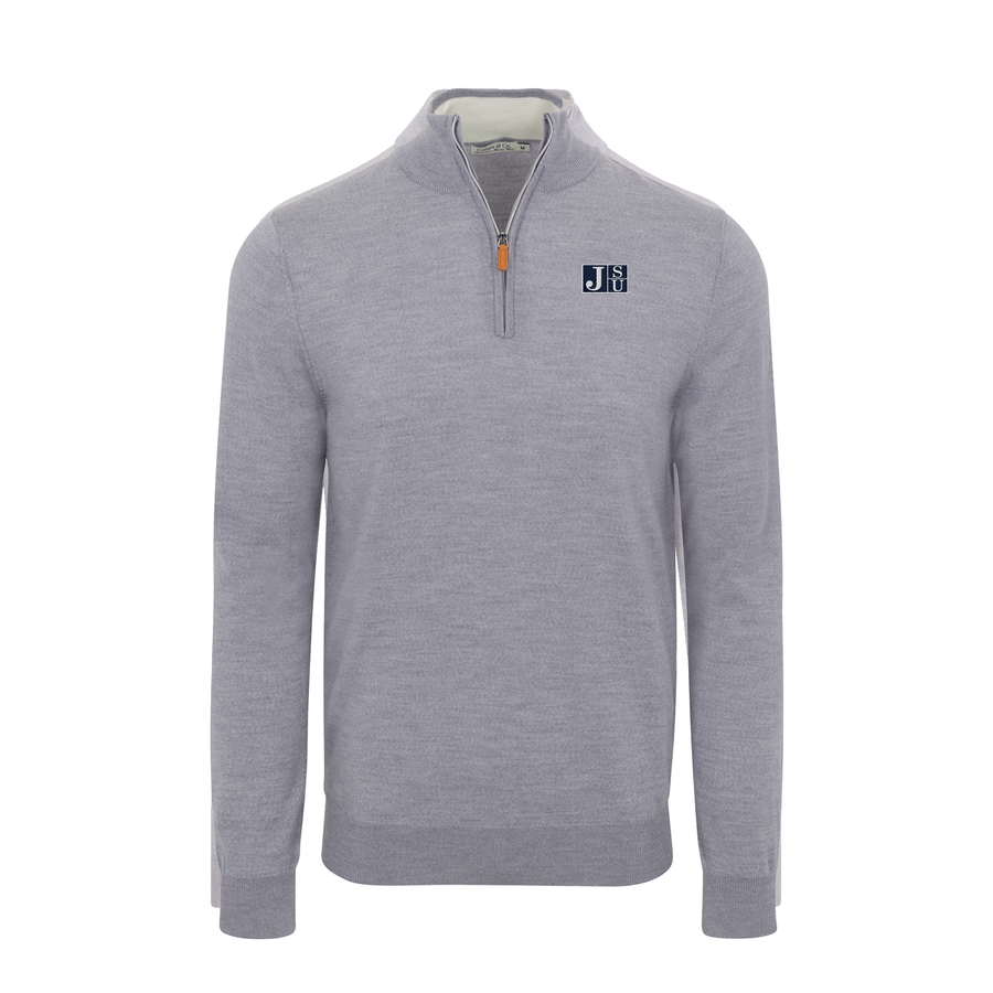 Jackson State Grey Melange Cashmere Touch Australian Merino Quarter Zip Sweater