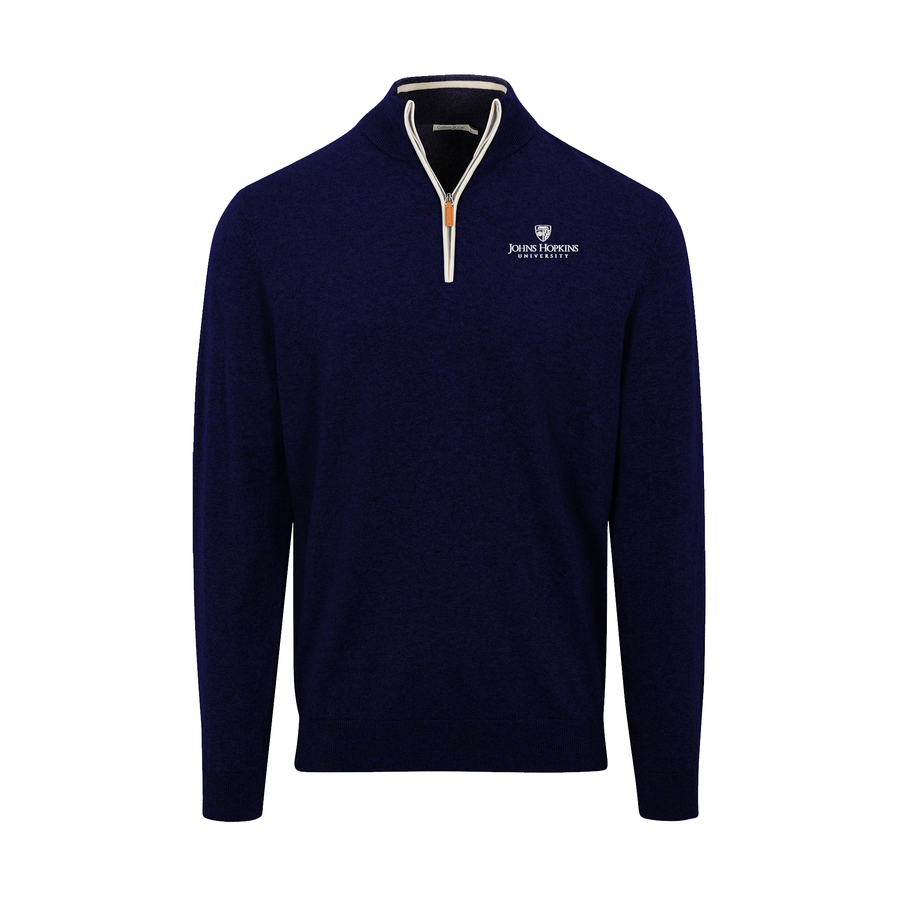 Johns Hopkins Navy with White Trim Luxury Touch Cotton and Cashmere Quarter Zip Sweater